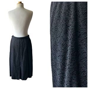 Vintage 1950s  Black Lace Lined Midi Pencil Skirt with Belt